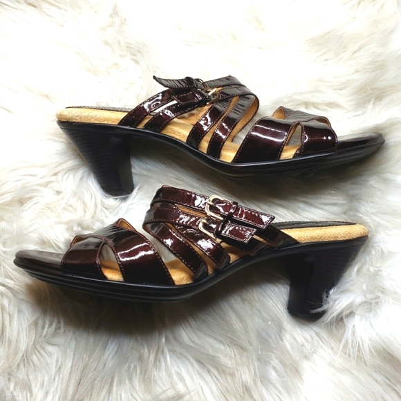 Softspots Leather Slide High Heel Strappy Sandals Shoes Size 8 - Picture 1 of 7